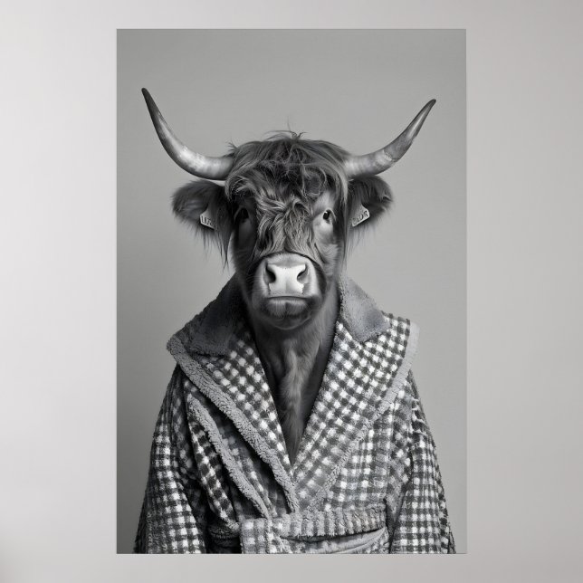 Póster Highland Cow in Bathrobe Print, Funny Bathroom (Frente)