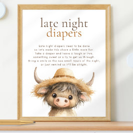Póster Highland Cow Night Diapers Baby Shower