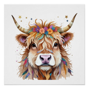 Póster Highland Cow Playful Adorable Fun Animal Coloroso