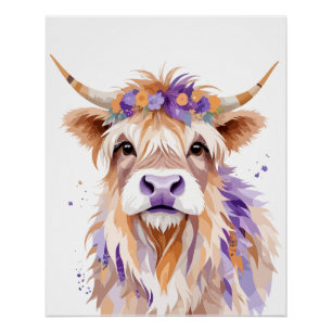 Póster Highland Cow Playful Adorable Fun Animal Coloroso
