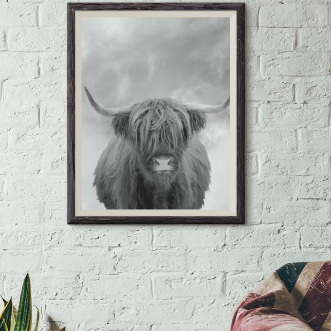 Póster Highland Cow Scotland Clouds Black White Poster (Subido por el creador)