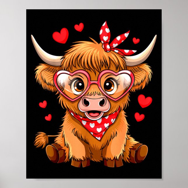 Póster Highland Cow Valentines Day Funny Hearts Valentine (Frente)