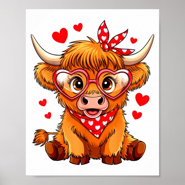 Póster Highland Cow Valentines Day Funny Hearts Valentine (Frente)