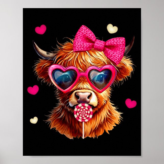 Póster Highland Cow Valentines Day Funny Hearts Valentine (Frente)