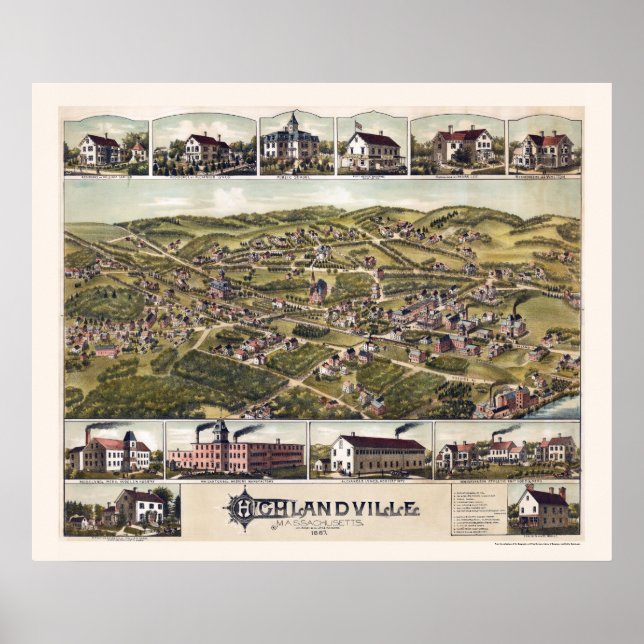 Póster Highlandville, MAMÁES Mapa Panorámico - 1887 (Frente)