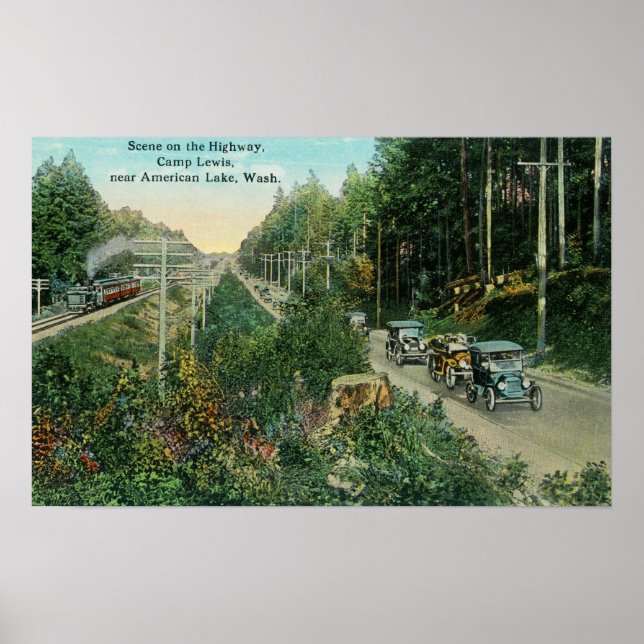 Póster Highway Scene cerca del Lago Americano (Frente)