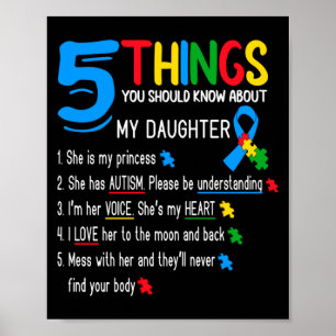 Póster Hija Autista Conciencia del Autismo Apoyo Mamá Pap