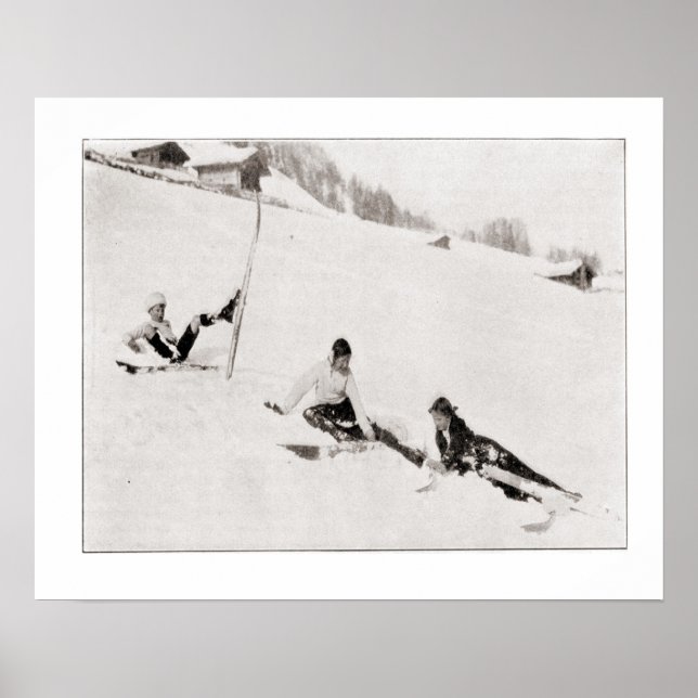 Póster Hija de esquí de época, diversión en la nieve (Frente)