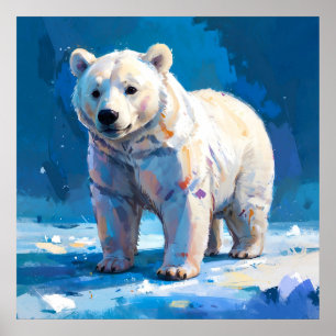 Póster Hijos de oso polar blanco acuarela
