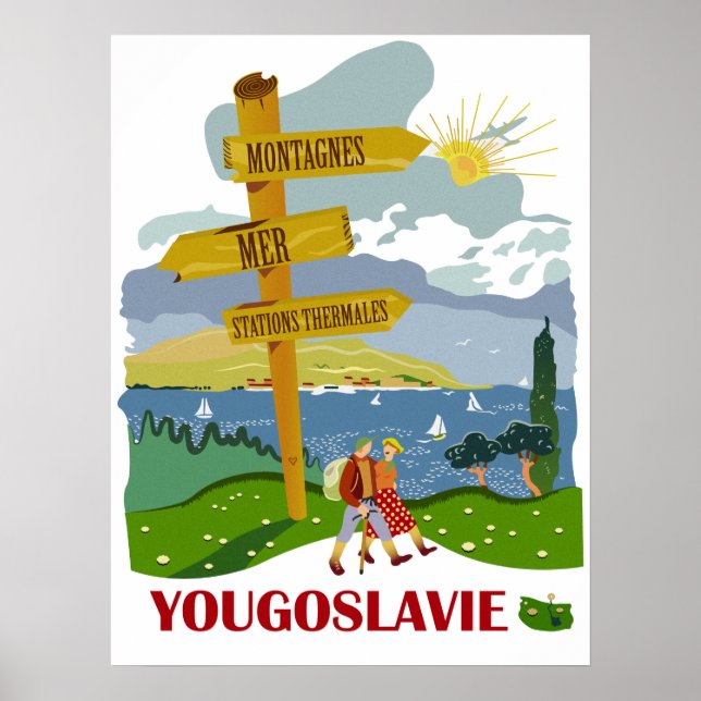 Póster Hiking in Yugoslavia, vintage travel (Frente)