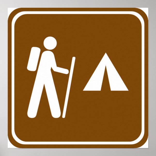 Póster Hiking Trail with Camping Highway Sign (Frente)