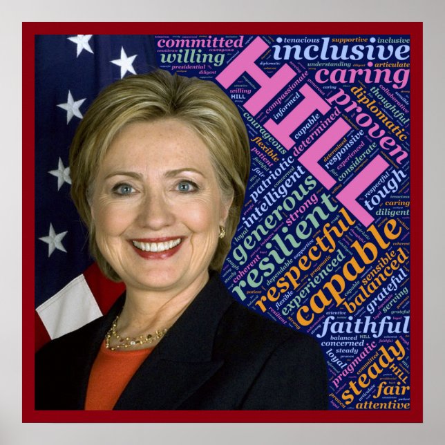 Póster Hillary Clinton Poster de Pres, Bandera y Palabras (Frente)