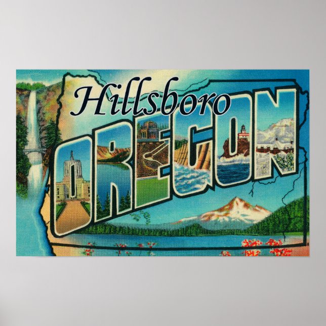 Póster Hillsboro, Oregón - Escenas de letras grandes (Frente)