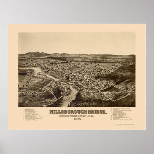 Póster Hillsborough, NH Panoramic Map - 1884