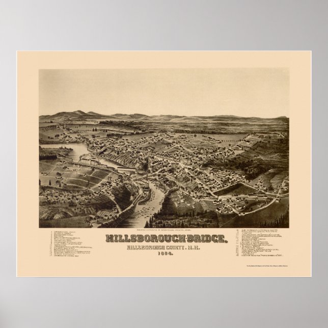 Póster Hillsborough, NH Panoramic Map - 1884 (Frente)