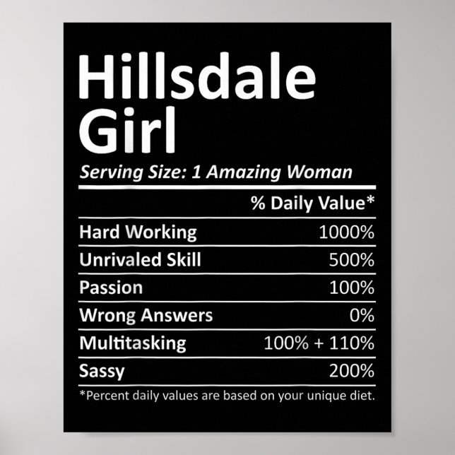 Póster Hillsdale Girl Nj New Jersey Funny City Home Roots (Frente)