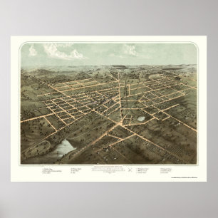 Póster Hillsdale, mapa panorámico del MI - 1866