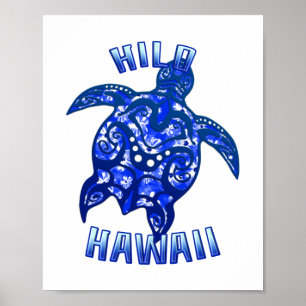Póster Hilo Hawaii Vacaciones Tribal Tortuga