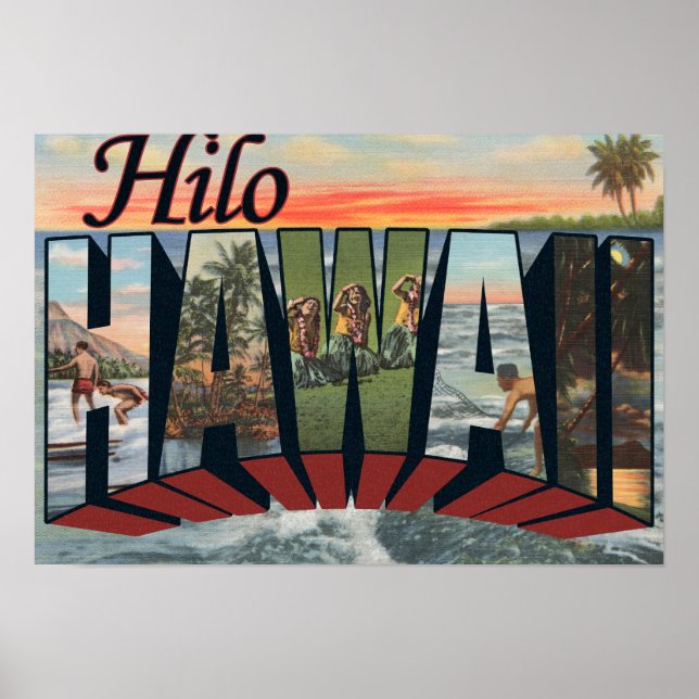 Póster Hilo, HawaiiEscenas de letras grandesHilo, HI (Frente)