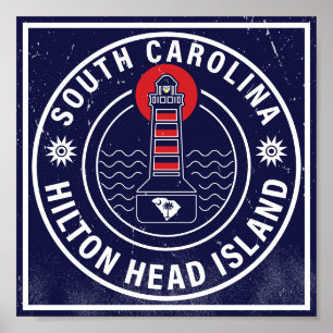 Póster Hilton Head Island Lighthouse Retro Sunset