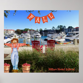 Póster Hilton Head Island Sea Pines Marina Fall Scarecrow