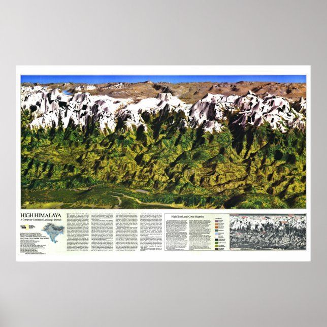 Póster " Himalaya: Mapa de Panorama de 1988 ... (Frente)