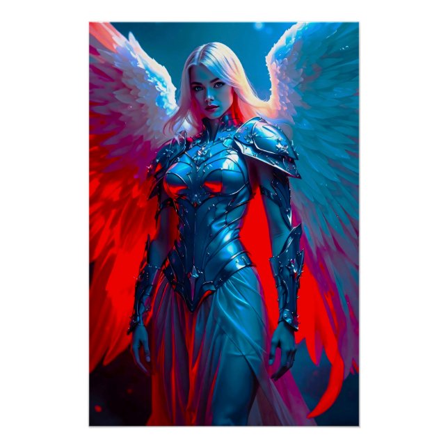 Póster Himmlische Engelsschönheit in silberner Rüstung (Anverso)