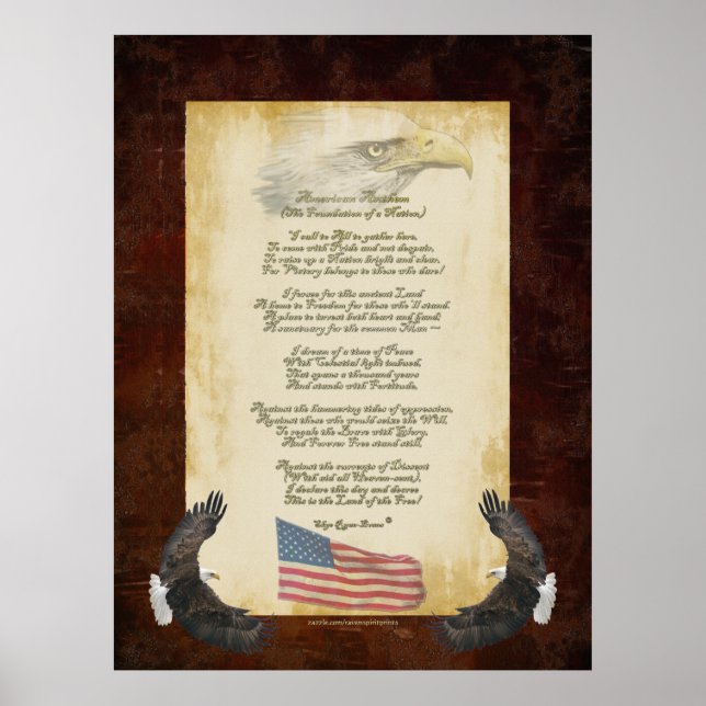 Póster "Himno Americano" poema original patriótico Bander (Frente)