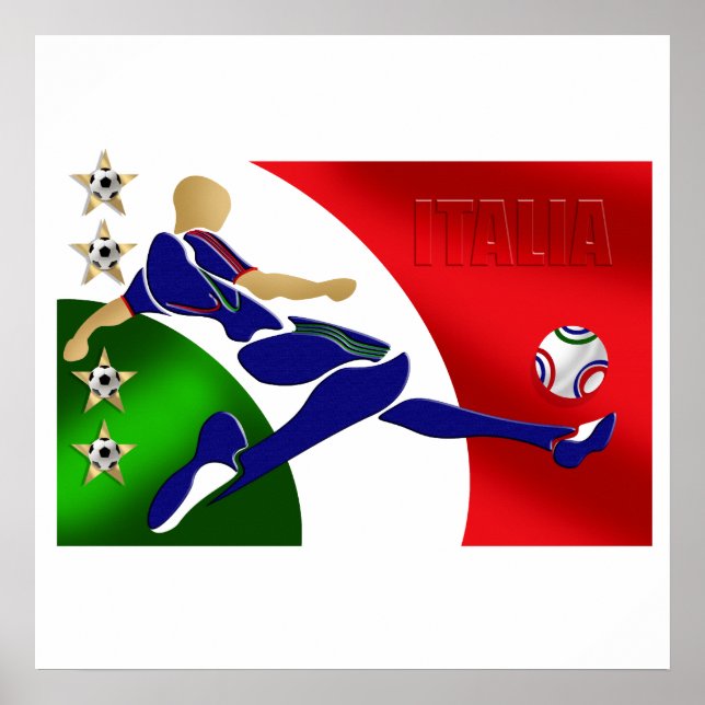Póster Hincha de la bandera italiana del atleta de fútbol (Frente)
