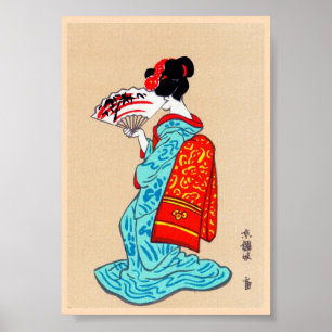 Póster Hincha de la geisha japonesa clásica dama kimono