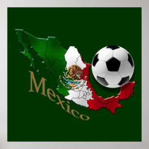 Póster Hinchas de fútbol de Mapa de Bandera de México Reg