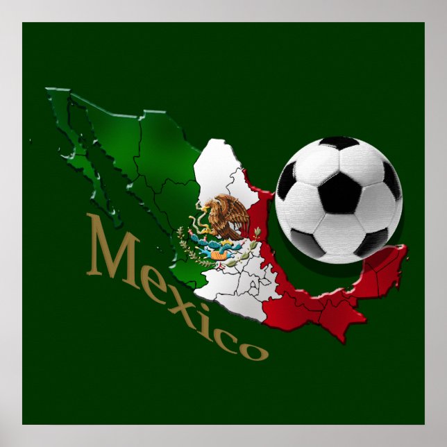Póster Hinchas de fútbol de Mapa de Bandera de México Reg (Frente)