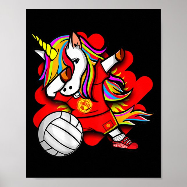 Póster Hinchas de voleibol de Kirguistán Dabbing Unicorn  (Frente)