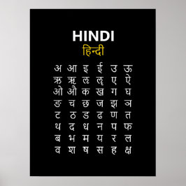 Póster Hindi Alphabet अ–क्ष Devanagari Script