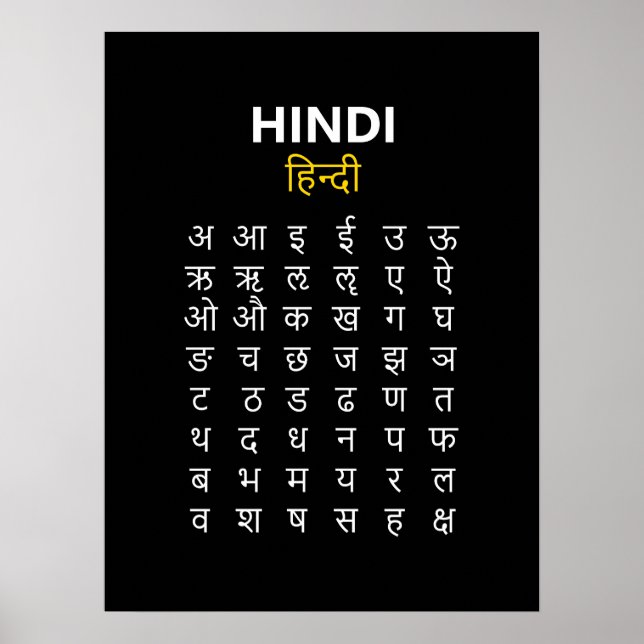 Póster Hindi Alphabet अ–क्ष Devanagari Script (Frente)
