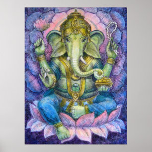 Poster hindú del arte de Lotus Ganesha