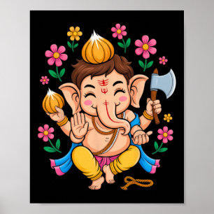 Póster Hindu Ganesha Puja Dios Elefante India Meditación