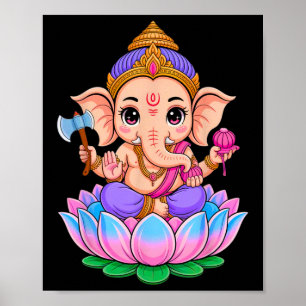 Póster Hindu Ganesha Puja Dios Elefante India Meditación 