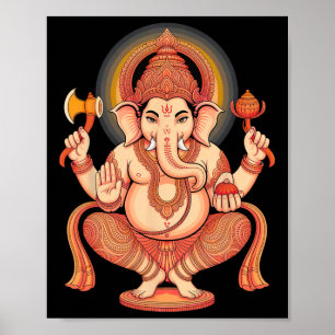 Póster Hindu Ganesha Puja Dios Elefante India Meditación