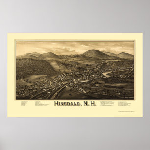 Póster Hinsdale, mapa panorámico del NH - 1886