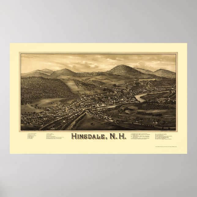 Póster Hinsdale, NH Panoramic Map - 1886 (Frente)