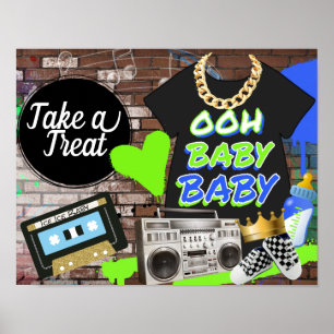 Póster Hip Hop Retro Baby Shower-Ooh Rótulo de tratamient