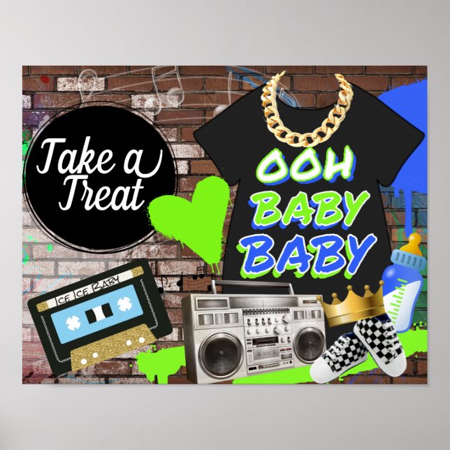 Póster Hip Hop Retro Baby Shower-Ooh Rótulo de tratamient (Frente)