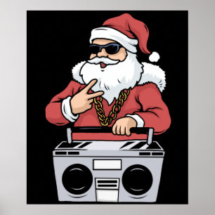 Póster Hip Hop Santa Claus Gift Gangster Ghettoblaster