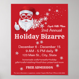 Póster Hip Santa Claus Papercut on Red Christmas Event