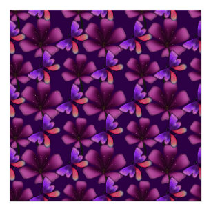 Póster Hiperfloración Mariposa Morada: Floral Maximalista
