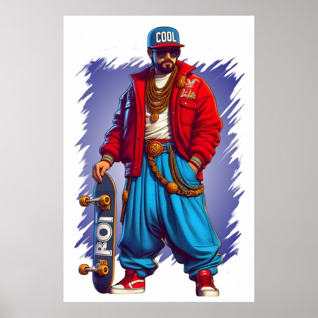Póster Hiphoper Guy con Skateboard (Frente)