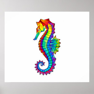 Póster Hipoahoría marino poligonal arcoiris