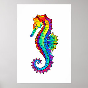 Póster Hipoahoría marino poligonal arcoiris