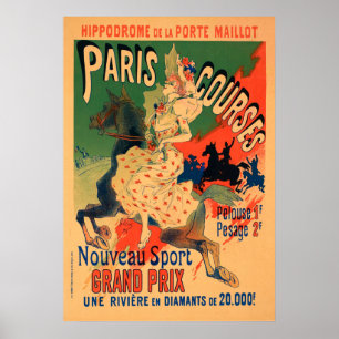 Póster Hipódromo de Porte Maillot, París Cursos Vintage